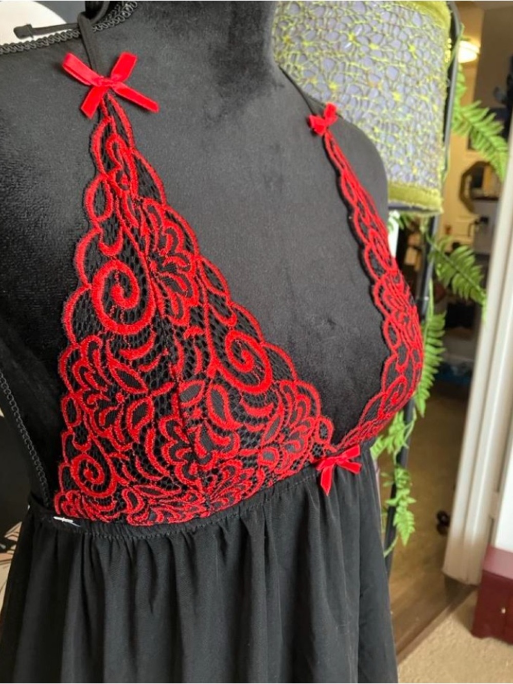 Lace-Trim Red & Black Babydoll Dress - Picture 2 of 5